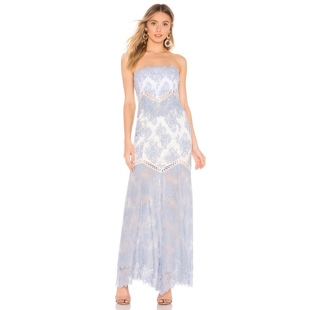 NBD Macie Gown in Baby Blue & White lace party dress